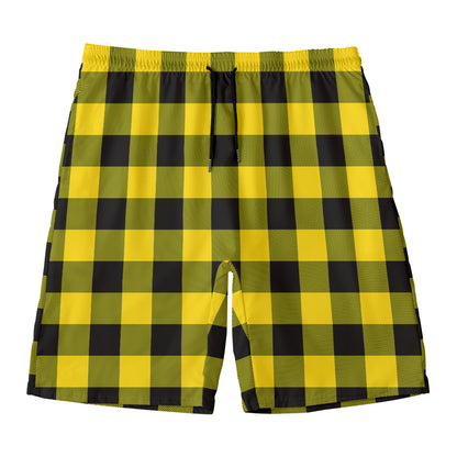 Yellow And Black Buffalo Check Print Men's Swim Trunks