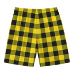Yellow And Black Buffalo Check Print Men's Swim Trunks