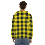 Yellow And Black Buffalo Check Print Men's Velvet Pullover Hoodie