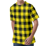 Yellow And Black Buffalo Check Print Men's Velvet T-Shirt