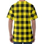 Yellow And Black Buffalo Check Print Men's Velvet T-Shirt
