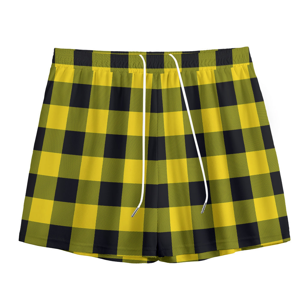 Yellow And Black Buffalo Check Print Mesh Shorts