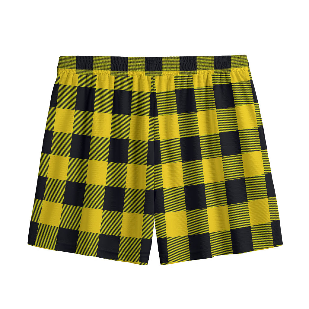 Yellow And Black Buffalo Check Print Mesh Shorts