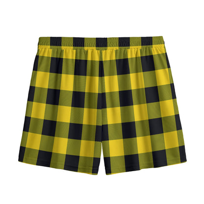 Yellow And Black Buffalo Check Print Mesh Shorts