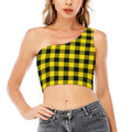 Yellow And Black Buffalo Check Print One Shoulder Crop Top