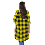 Yellow And Black Buffalo Check Print Open Front Beach Cover Up