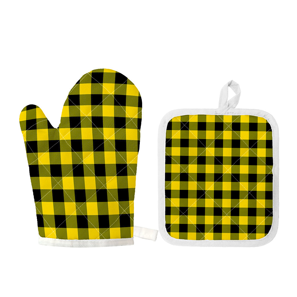 Yellow And Black Buffalo Check Print Oven Mitt And Pot Holder Set