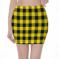 Yellow And Black Buffalo Check Print Pencil Mini Skirt
