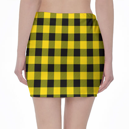 Yellow And Black Buffalo Check Print Pencil Mini Skirt