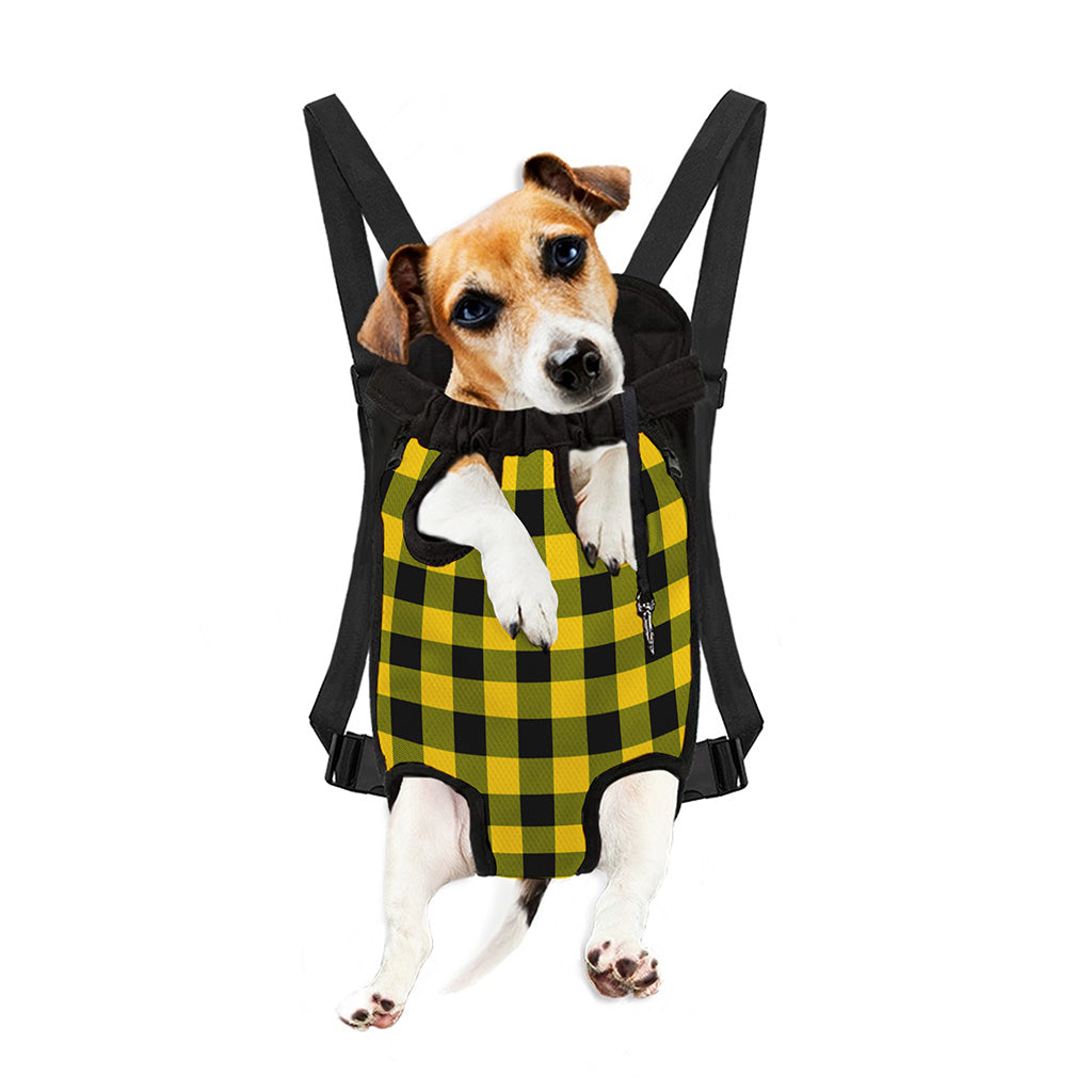 Yellow And Black Buffalo Check Print Pet Carrier Backpack