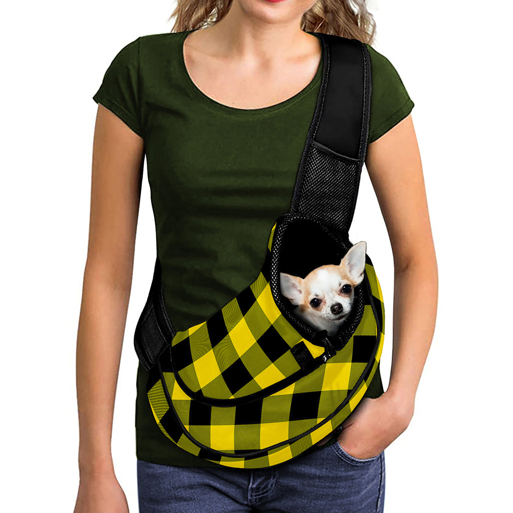 Yellow And Black Buffalo Check Print Pet Sling Carrier