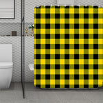 Yellow And Black Buffalo Check Print Polyester Shower Curtain