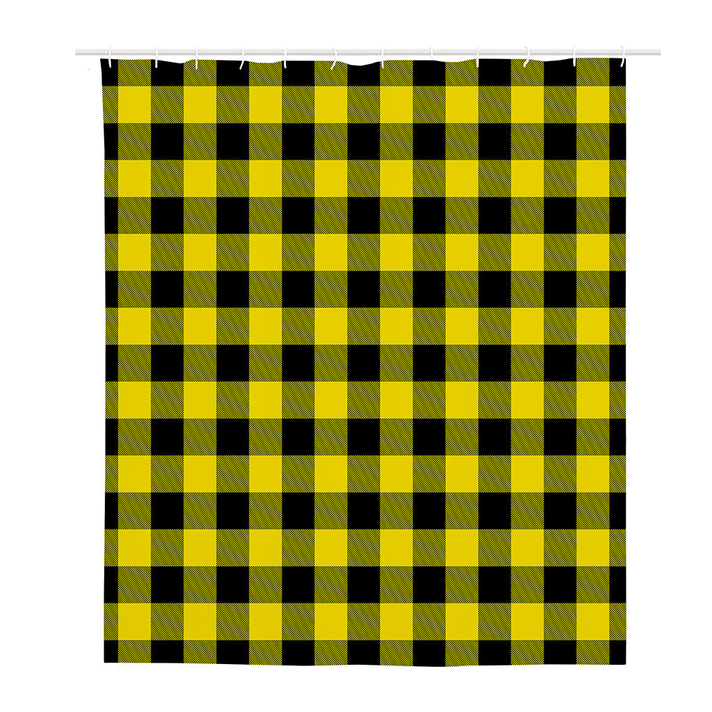 Yellow And Black Buffalo Check Print Polyester Shower Curtain