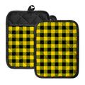 Yellow And Black Buffalo Check Print Pot Holders With Pocket