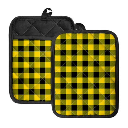 Yellow And Black Buffalo Check Print Pot Holders With Pocket
