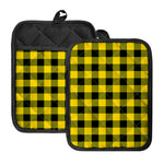 Yellow And Black Buffalo Check Print Pot Holders With Pocket