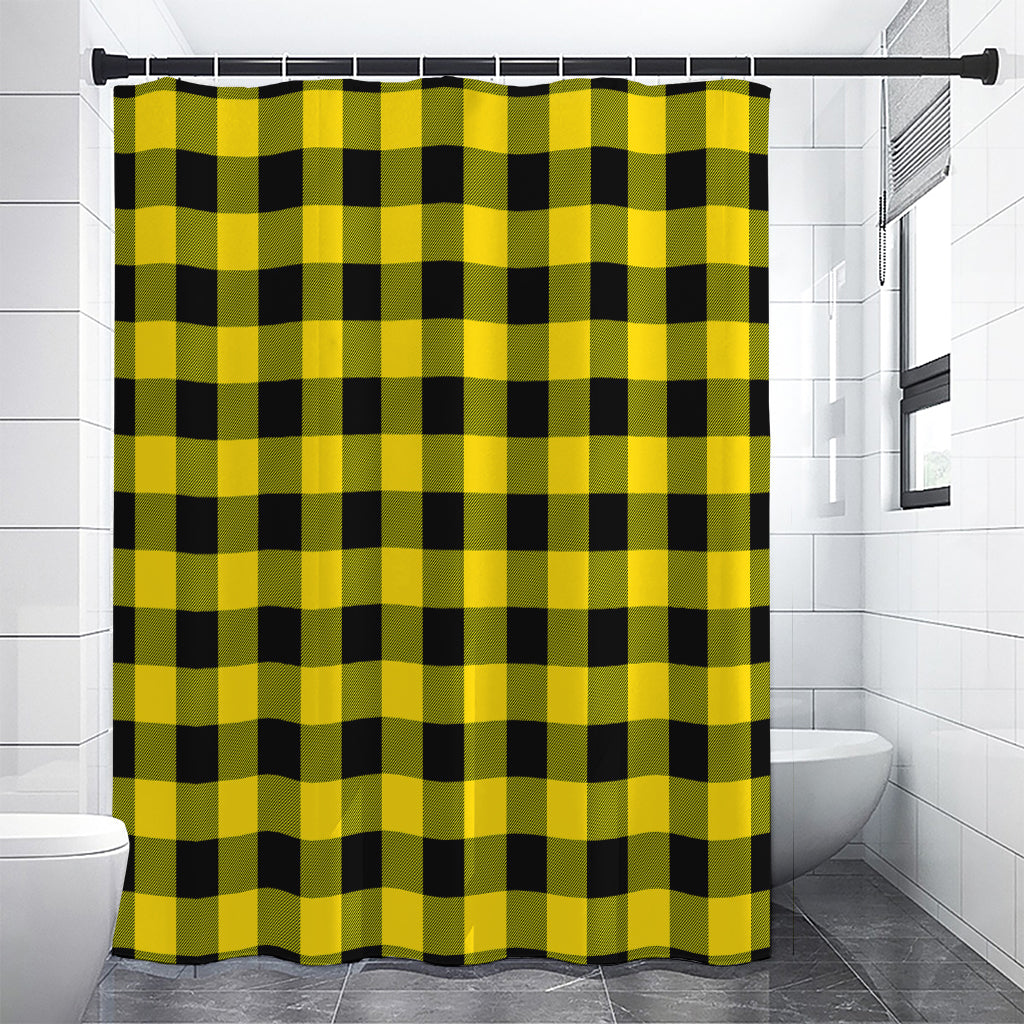 Yellow And Black Buffalo Check Print Premium Shower Curtain