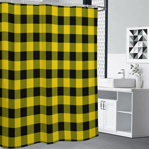 Yellow And Black Buffalo Check Print Premium Shower Curtain