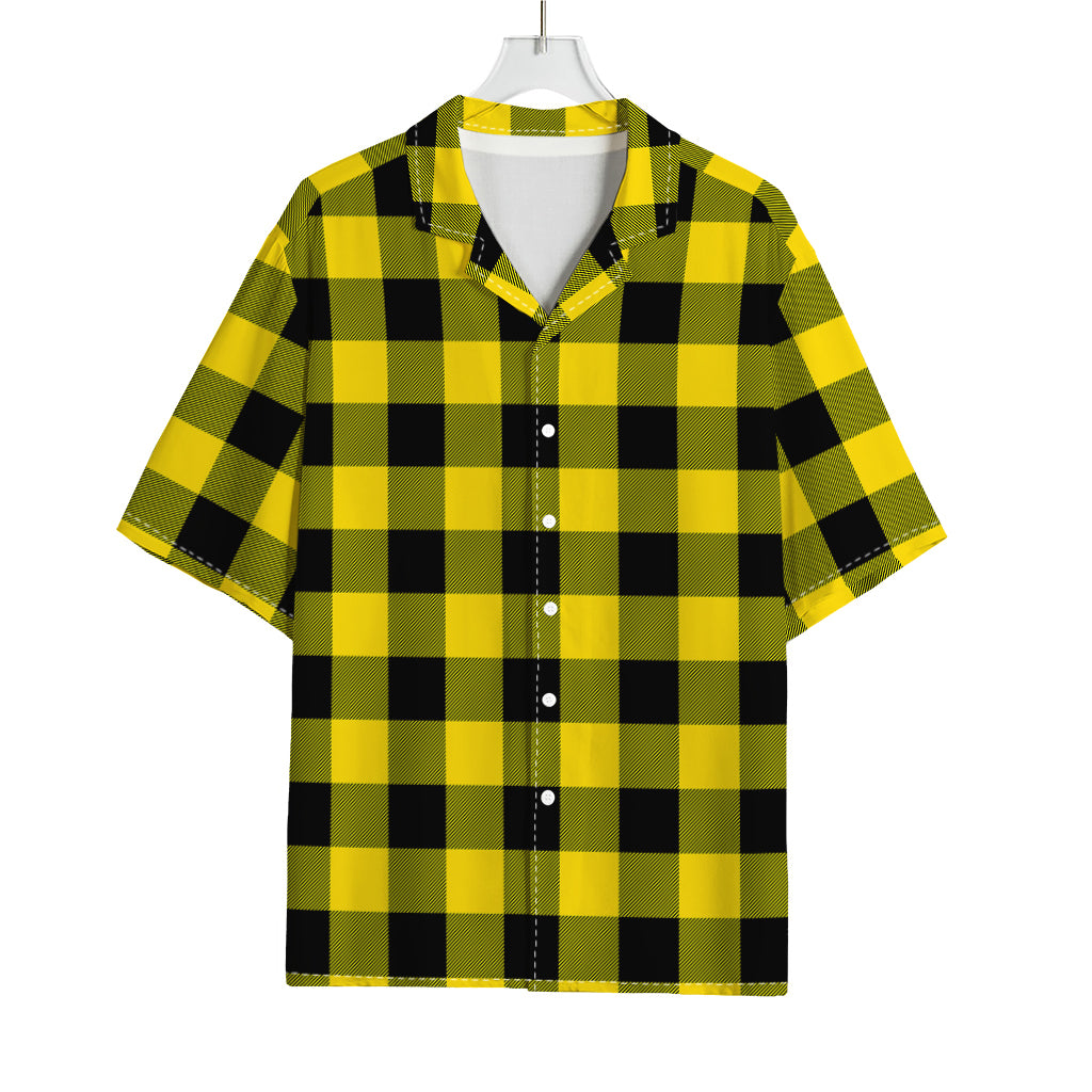 Yellow And Black Buffalo Check Print Rayon Hawaiian Shirt