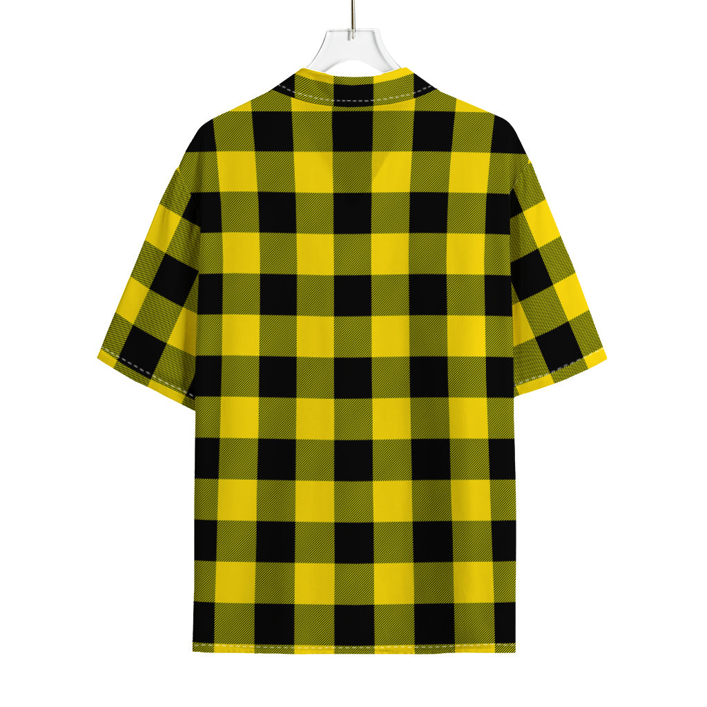 Yellow And Black Buffalo Check Print Rayon Hawaiian Shirt