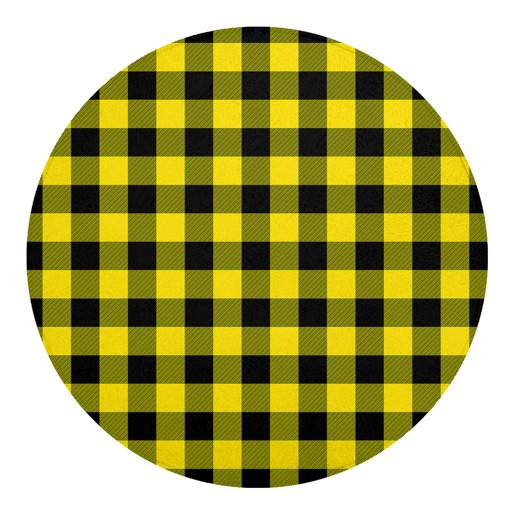 Yellow And Black Buffalo Check Print Round Blanket