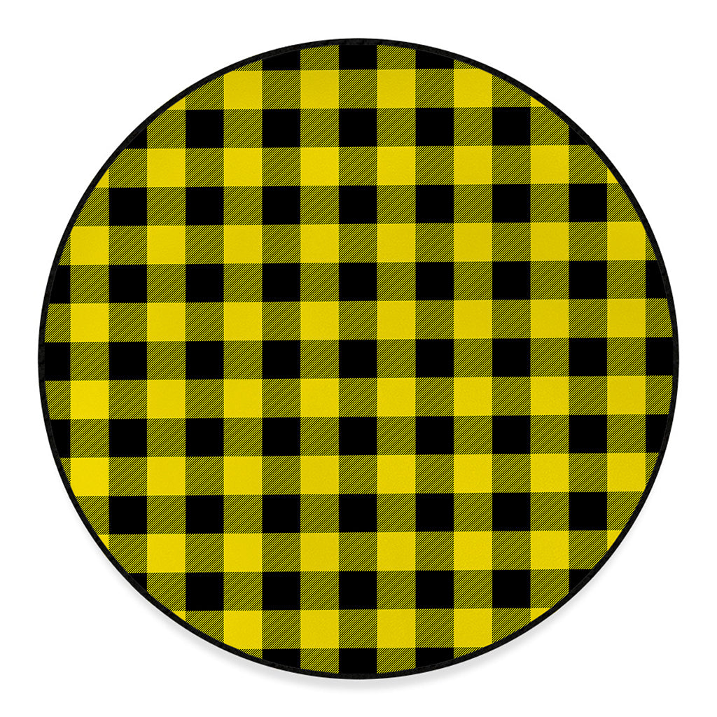 Yellow And Black Buffalo Check Print Round Floor Mat