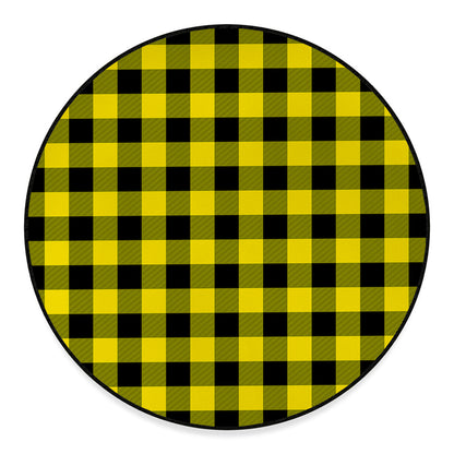 Yellow And Black Buffalo Check Print Round Floor Mat