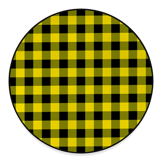 Yellow And Black Buffalo Check Print Round Floor Mat