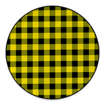 Yellow And Black Buffalo Check Print Round Floor Mat