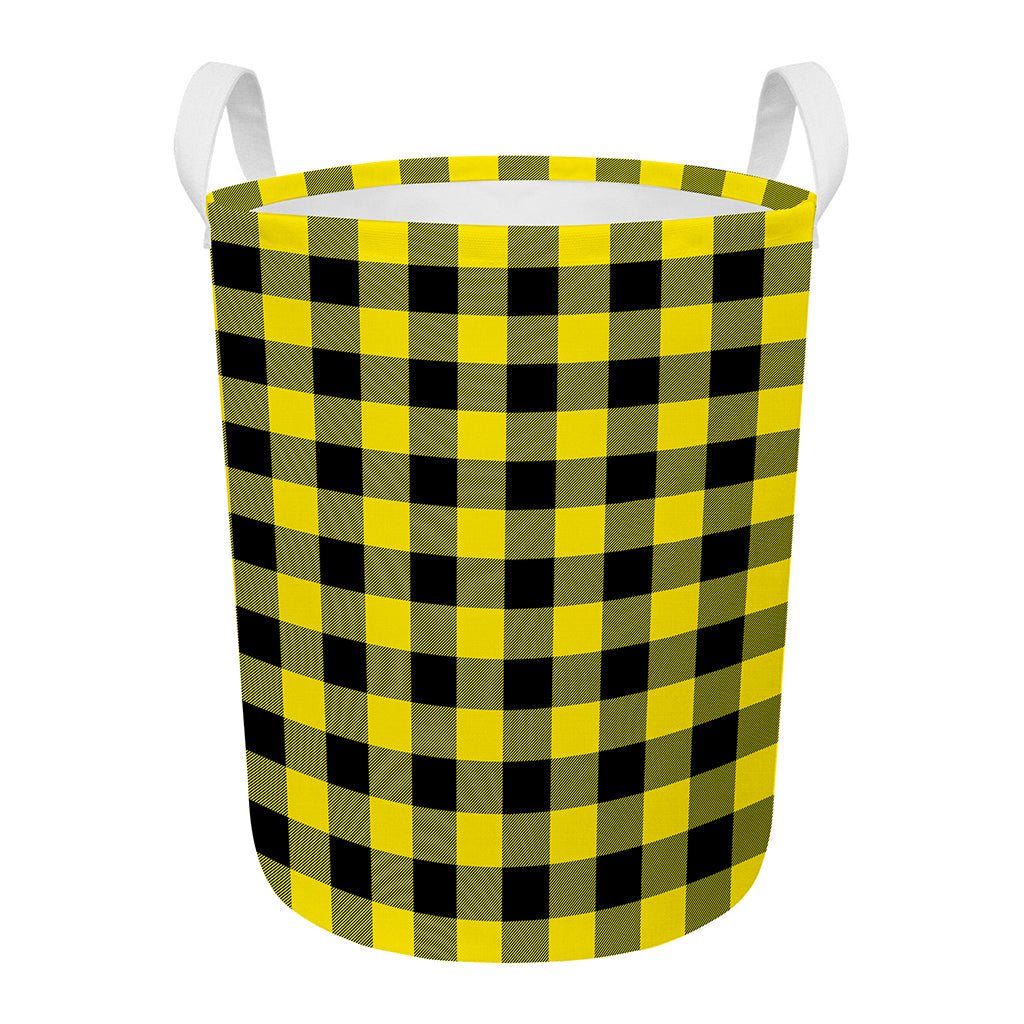 Yellow And Black Buffalo Check Print Round Laundry Basket