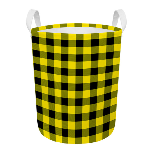 Yellow And Black Buffalo Check Print Round Laundry Basket