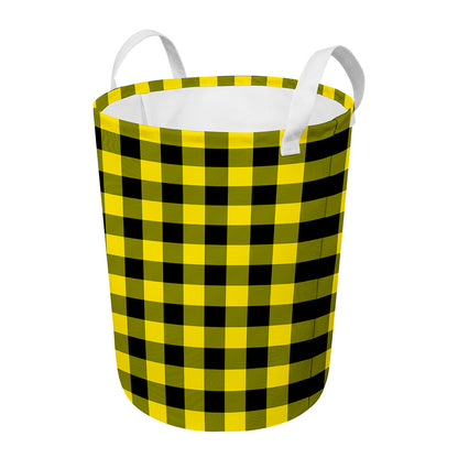 Yellow And Black Buffalo Check Print Round Laundry Basket