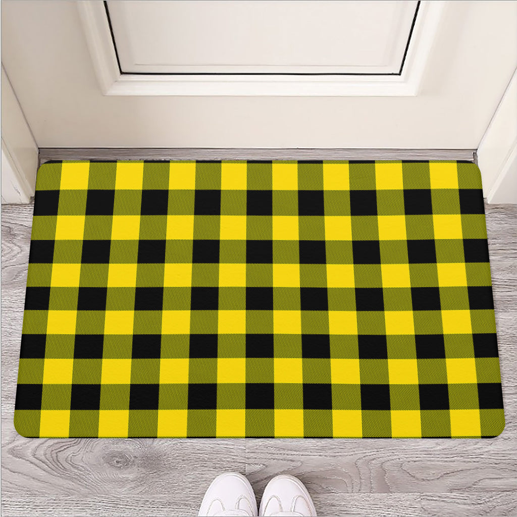 Yellow And Black Buffalo Check Print Rubber Doormat
