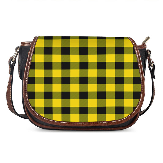 Yellow And Black Buffalo Check Print Saddle Bag