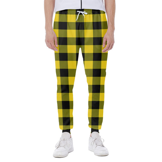 Yellow And Black Buffalo Check Print Scuba Joggers