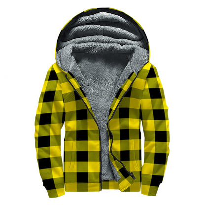 Yellow And Black Buffalo Check Print Sherpa Lined Zip Up Hoodie