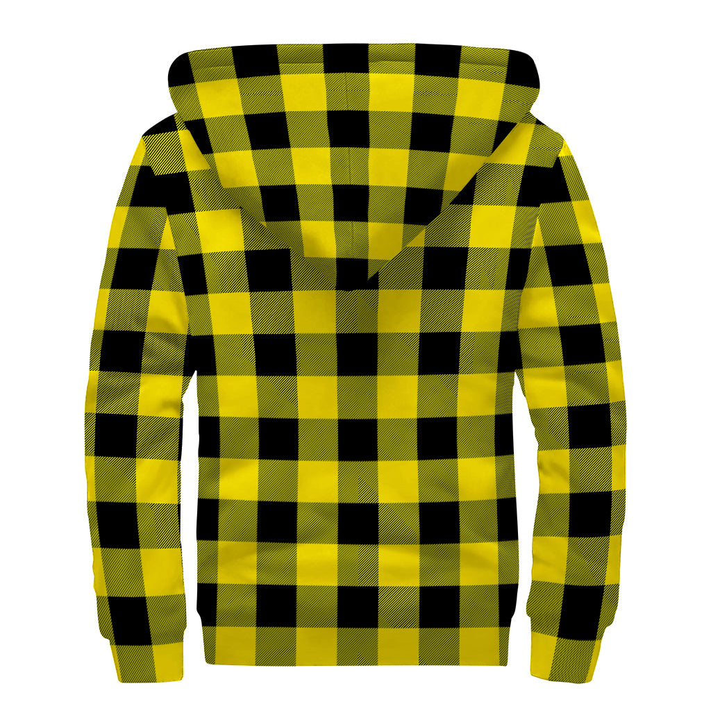 Yellow And Black Buffalo Check Print Sherpa Lined Zip Up Hoodie