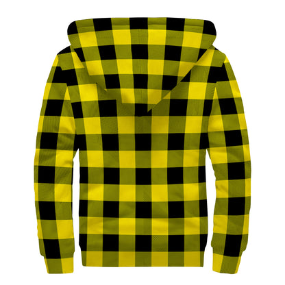 Yellow And Black Buffalo Check Print Sherpa Lined Zip Up Hoodie