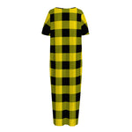 Yellow And Black Buffalo Check Print Short Sleeve Long Nightdress