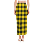 Yellow And Black Buffalo Check Print Side Slit Maxi Skirt