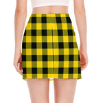 Yellow And Black Buffalo Check Print Side Slit Mini Skirt