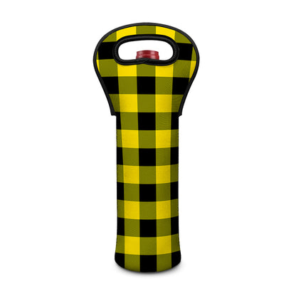 Yellow And Black Buffalo Check Print Single Neoprene Wine Tote
