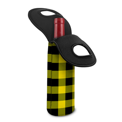 Yellow And Black Buffalo Check Print Single Neoprene Wine Tote
