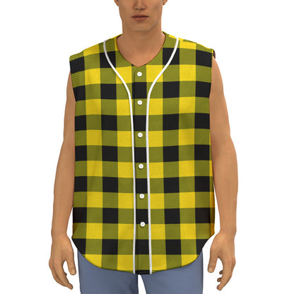 Yellow And Black Buffalo Check Print Sleeveless Baseball Jersey