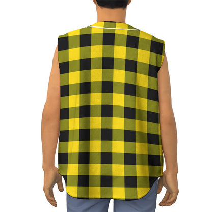 Yellow And Black Buffalo Check Print Sleeveless Baseball Jersey