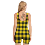 Yellow And Black Buffalo Check Print Sleeveless One Piece Swimsuit