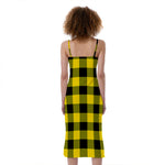 Yellow And Black Buffalo Check Print Slim Fit Midi Cami Dress
