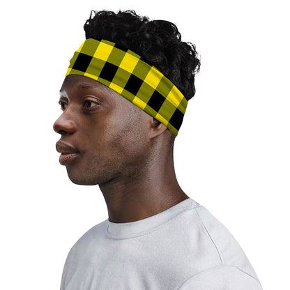 Yellow And Black Buffalo Check Print Sports Headband