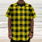 Yellow And Black Buffalo Check Print Textured Short Sleeve Shirt