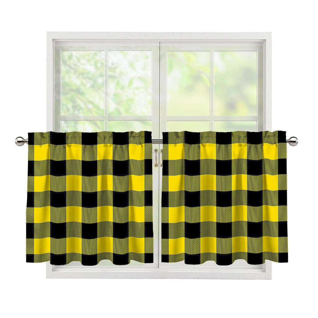 Yellow And Black Buffalo Check Print Tier Curtains